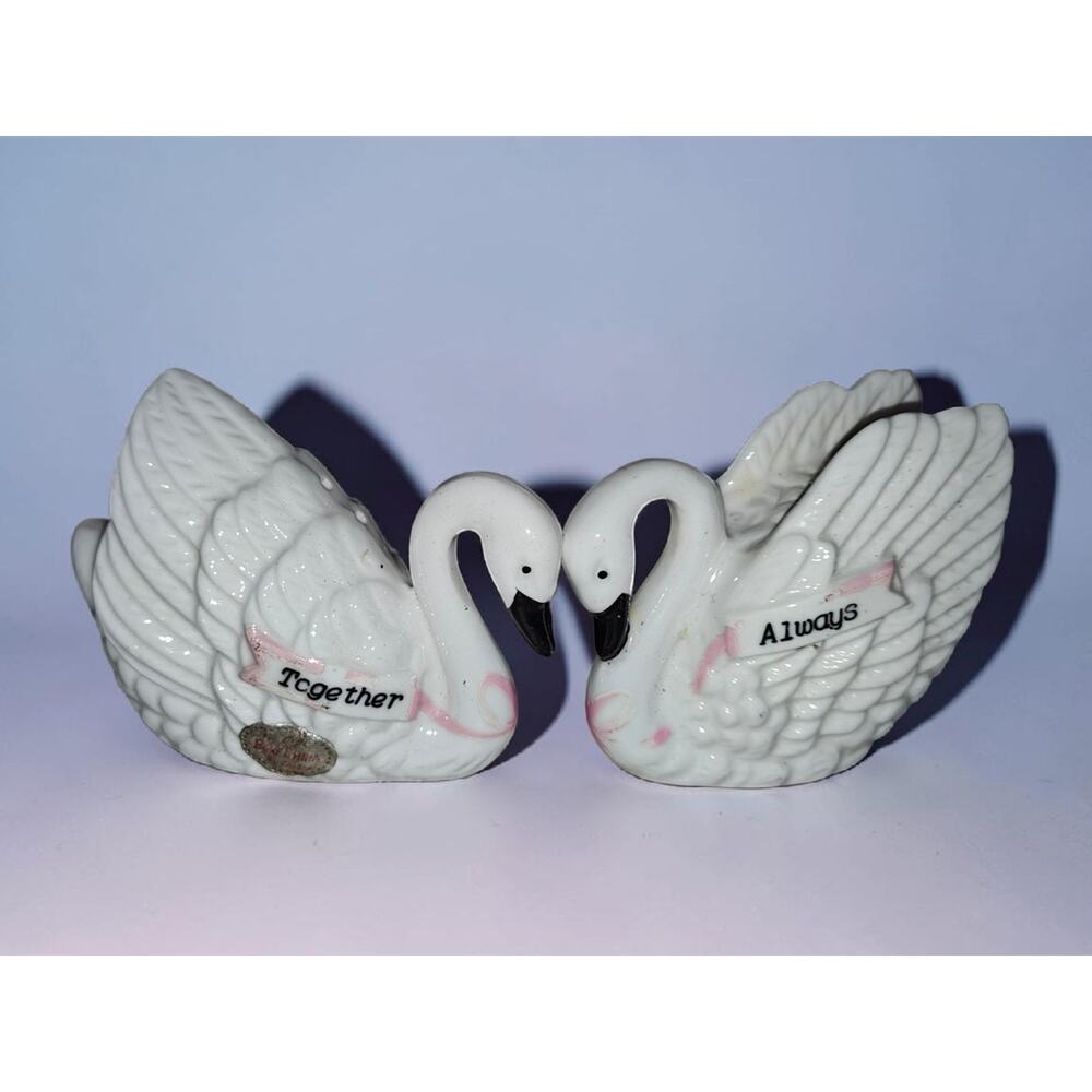 Together Always Bone China WHITE SWANS Salt Shakers